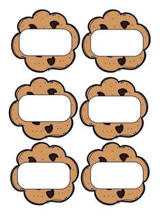 four brown bears with hearts on their faces are shown in the shape of speech bubbles