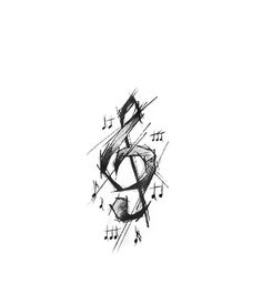 a drawing of musical notes and treble clefs