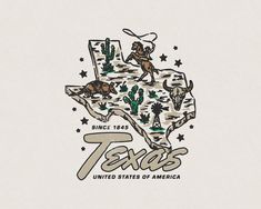 the texas state map is shown with cactuses and other things in it's outline