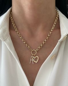 Rolo Chain with Charm Holder Charm Holder Necklace, Gold Link Necklace, Charm Holder, Letter Example, Rolo Chain, Initial Charm, Link Necklace, Personalized Necklace, Gold Charm