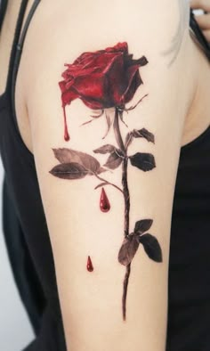 Fire Roses Tattoo, Fading Rose Tattoo, Roses On Fire Tattoo, Dripping Rose Tattoo, Blood Drop Tattoo, Beauty Rose Tattoo, Blood Tattoo Ideas, Burning Rose Tattoo, Tattoo Ideas Roses