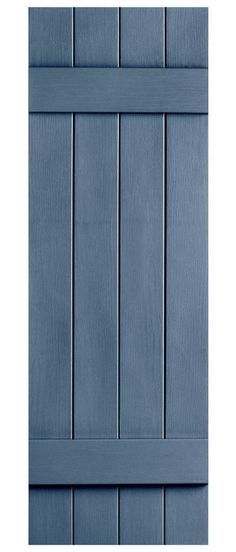 a blue wood paneled door with horizontal slats