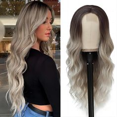 Ash Blonde Hair Wig, Blonde Hair Wig, Ombre Ash Blonde, Gray Blonde, Grey Blonde Hair, Grey Blonde, Blonde Wigs, Ombre Brown, Ash Blonde Hair