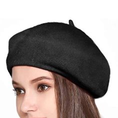 Wool French Beret Hat * 100% Wool * Color: Black * One Size Black Fitted Beret For Fall, Fitted Black Beret For Fall, Trendy Adjustable Black Beret, Elegant Adjustable Black Beret, Elegant Black Beanie Hat, Black Beret With Short Brim For Fall, Black Winter Beret, Elegant Black Beret For Fall, Fitted Black Casual Beret