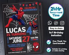 a spiderman birthday party with free printables on the front and back side