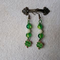 Lucky Earrings Perfect For Your St Patrick's Day Wardrobe. Each Set Is Accented With Different Style And Color Beads And All On A French Hook Earring. Holiday Jewelry Ideas, Irish Earrings, Lucky Earrings, Teardrop Earrings Gold, French Hook Earrings, Bar Stud Earrings, Rare Crystal, Crystal Hoop Earrings, Color Beads