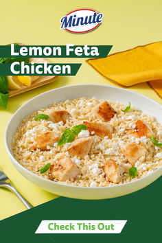 a bowl of lemon feta chicken rice