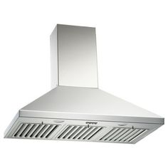 a stainless steel range hood is shown