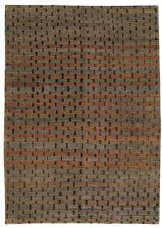 an orange, brown and black rug with squares on the bottom in different colors that appear to have been wovened together