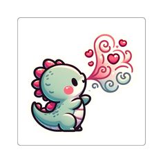 a sticker with an image of a dragon blowing hearts on it's tail