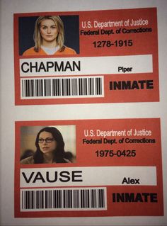 two id badges with barcodes on them, one for the woman and one for the man