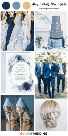 the wedding color scheme is blue and gold