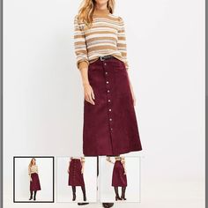 Beautifully Tailored And Flared In Sumptuous Faux Suede, This Midi Skirt Cuts A Dreamy Silhouette With A Cool Kind Of Polish. Snap Front. Belt Loops. Front Patch Pockets. Lined. Length 32" Long New With Tags Red Pleated Skirt For Fall, Red Midi Skirt For Fall, Burgundy Skirt For Fall, Red Midi Skirt For Winter, Red Winter Midi Skirt, Casual Burgundy Skirt For Fall, Pocket Skirt, Suede Skirt, Red Skirts