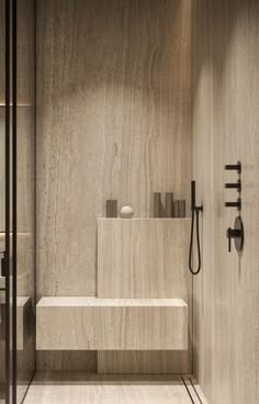 the bathroom is clean and ready to be used as a shower stall in this modern home