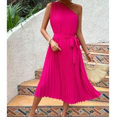 Luxe Hot Pink One Shoulder Pleated Party Evening Wedding Formal Dress S M L Xl, 100% Polyester, Ships In 7-8 Days Wedding Formal Dress, Formal Dresses For Weddings, Wedding Formal, Evening Wedding, 8 Days, Formal Wedding, Formal Dress, Hot Pink, One Shoulder