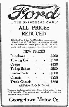 an advertisement for the ford motor co, which sells all prices and offers new cars