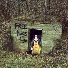 there is a creepy clown out in the woods