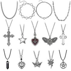 LIRUNQIN 14 Pcs Grunge Goth Necklace Set Y2k Grunge Jewelry Gothic Cross Y2k Sta Edgy Grunge Aesthetic, Grunge Jewellery, Goth Styles, Grunge Clothes, Goth Necklace, Gothic Cross, Jewelry Gothic