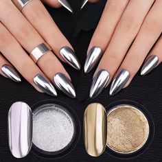 Gold Silver Mirror Powder Nail Art Glitter Rose Gold Champange Uv Gel Polish Chrome Dust Metallic Effect Pigment Decoration Nail Mirror, Nail Art Paillette, Mirror Nails Powder, Glitter Rose Gold, Chrome Nail Powder, Chrome Nails Designs, Nail Art Glitter, Mirror Nails, Nail Art Gel