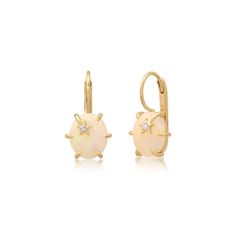 14k gold 12x10mm opal 0.03 tcw 1.2" drop Gold weight approx. 5.95 grams Galaxy Rose, Studded Necklace, Strawberry Quartz, Opal Earrings, Quartz Earrings, Anklet Bracelet, Rutilated Quartz, Rose Gold Earrings, Chain Earrings