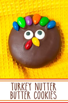 Turkey Nutter Buttere Cookie up close. Cookie Turkey, Thanksgiving Recipes Drinks, Peanut Butter Sandwich Cookies, Dessert Treats, Turkey Cookies, Thanksgiving Drinks