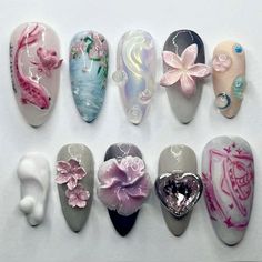 Maximalist Nails, Witch Fingers, Alt Jewelry, Angel Tears, August Nails, Art Deco Nails, Nail Designs Tutorial, Grunge Nails, Pretty Gel Nails