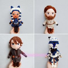 four hand knitted star wars action figures