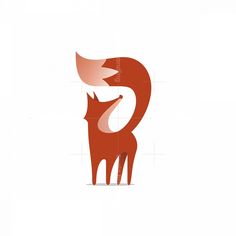 a red fox with its head in the shape of a letter e on a white background