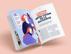 an open magazine on a pink background with the words action, science and more vision de la squadrone