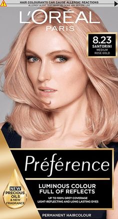 Loreal Hair Dye, Loreal Preference, Rose Gold Hair Brunette, Directions Hair Dye, Gold Hair Dye, Rose Gold Hair Dye, Rose Gold Blonde, Grey Hair Coverage, Summer Blonde