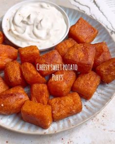 sweet potato bites on a plate with ranch dip