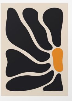 an abstract painting with black and orange shapes