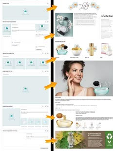 an image of a website page with several different items on the page and two arrows pointing to