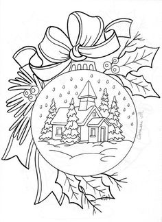 a christmas ornament with holly leaves and bows on it, in black and white