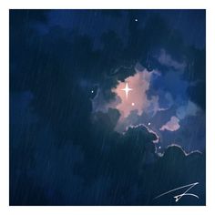 the sky is full of clouds and stars as it appears to be raining in the night