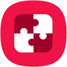 the logo for jigsaw puzzles, which is red and white with two pieces missing