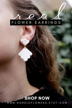 White Clay Earrings, Clay Earrings Flower