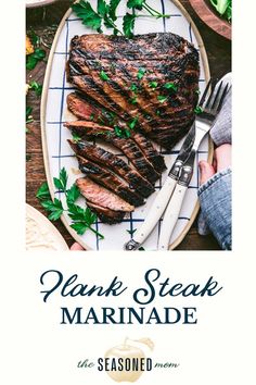 flank steak marinade on a plate with parsley