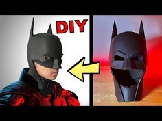 a person wearing a batman mask next to an image of a man in a red cape