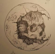 a drawing of a skull on the moon