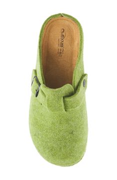 A wool-blend upper sets a cozy scene on this cushioned mule finished with an adjustable buckle strap and flexible sole. 1 1/2" heel Wool and synthetic upper/textile lining/synthetic sole Imported Green Mules, Womens Clogs And Mules, Funky Shoes, Shoe Inspo, Swag Shoes, Pretty Shoes, Dream Shoes, Trendy Shoes, Shoe Game