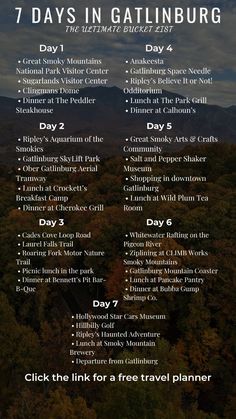 the 7 days in gatlinburg with text overlaying it's image