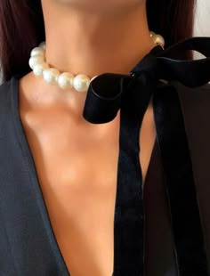 Black Velvet Ribbon, Velvet Tie, Ribbon Choker, Pearl Accessories, Ribbon Necklace, Handmade Fashion Jewelry, Popular Jewelry, Faux Pearl Necklace, 가을 패션