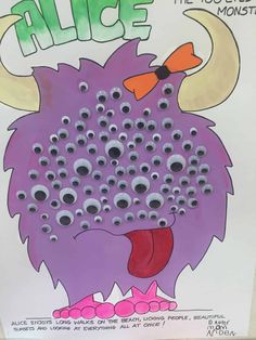 a poster with an image of a purple monster