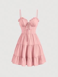 Rosa Bebê Casual Collar Sem Mangas Tecido Simples Suspensório Embellished Não elástico  Roupas Femininas Pink Outfits, Really Cute Outfits, Girly Outfits, Cami Dress, Spaghetti Strap Dresses, Dream Dress, Look Cool, Cute Casual Outfits, Cute Fashion