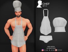 the chef is wearing an apron and hat