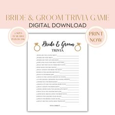 the bridal and groom trivia game is shown on top of a white background