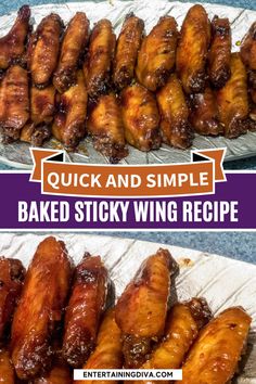 baked sticky wing recipe with the words quick and simple