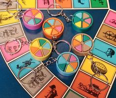 several different colored objects are sitting on a table