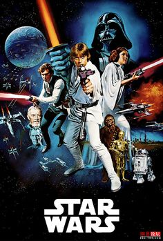 a movie poster for the star wars film, featuring characters from different eras and ages